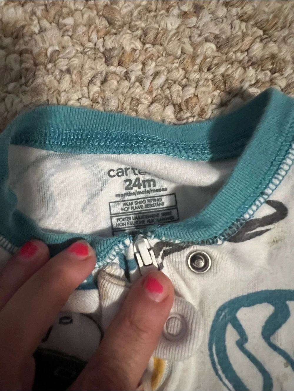 Carter's Teal Trim Cream Space Astronaut Footed Pajamas